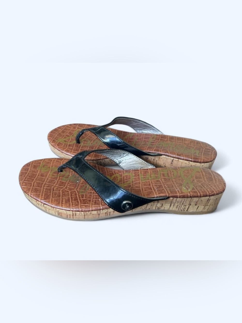 Sam Edelman Romy black Patent Thong Slip-on Sandals Size 7 Summer Beachy